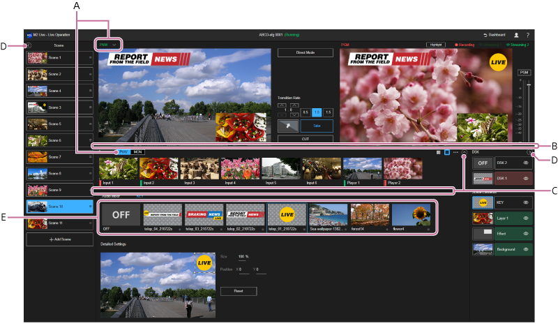 Live Operation screen
