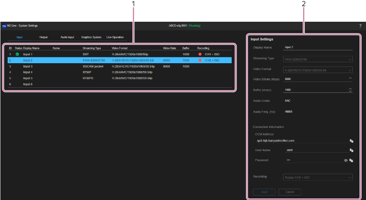 M2 Live | Help Guide | Structure of the [System Settings] Screen