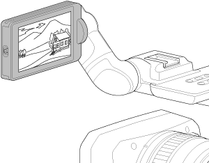 Illustration du moniteur LCD orienté dans le sens opposé à l’objectif