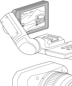 Illustration du moniteur LCD au centre de la caméra orienté dans le sens opposé à l’objectif