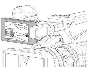 Illustrazione del monitor LCD rivolto nella stessa direzione dell’obiettivo