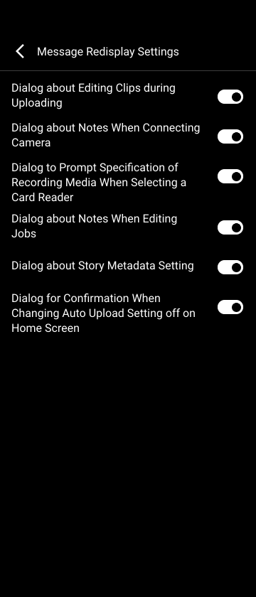 Message Redisplay Settings screen