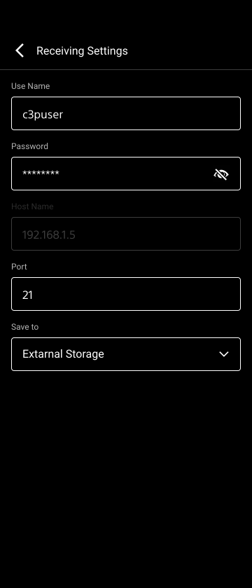 Receive Settings screen