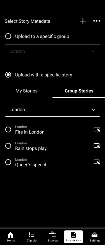 Story Metadata List screen