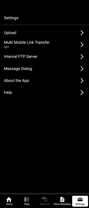 Settings screen