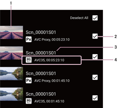 カメラブラウザ画面のクリップ情報表示部