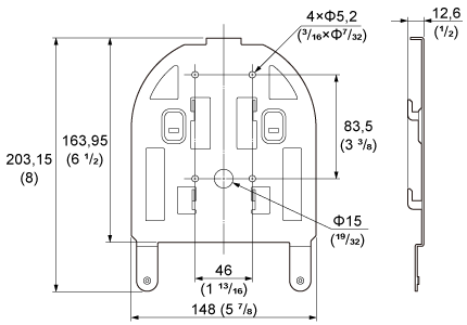 Diagramme des dimensions du support de plafond (B)