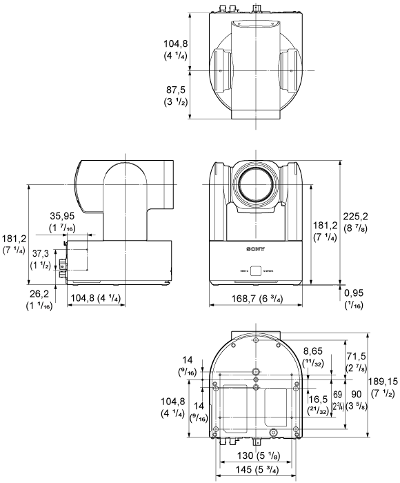 Diagramme des dimensions du boîtier de la caméra