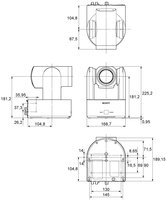 Diagramma delle dimensioni del corpo della telecamera