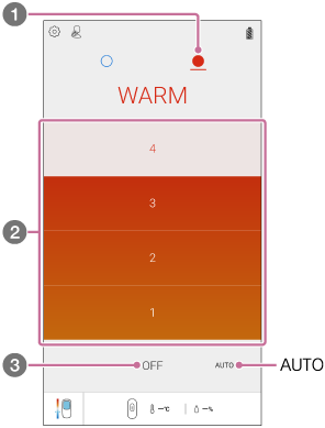 Illustration showing the setting screen of WARM mode in the “REON POCKET” app