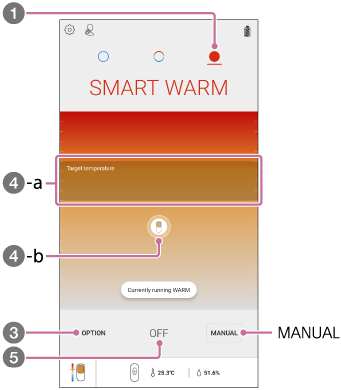 Illustration showing the setting screen of SMART WARM mode in the “REON POCKET” app