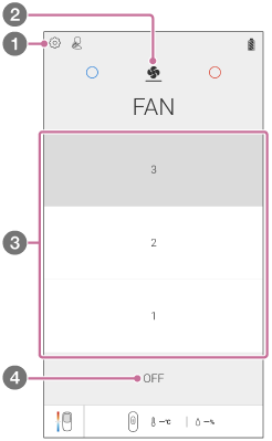 Illustration showing the screen of FAN mode in the “REON POCKET” app
