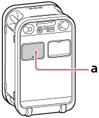 スピーカーの充電池収納ふたの位置を示すイラスト