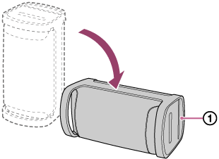 Illustration of the speaker being placed on its side with the rubber feet