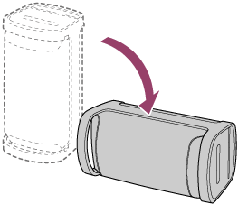 ゴム足が付いている面を下にして、スピーカーを横向きに置くイラスト