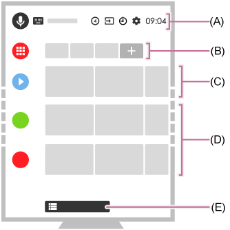 Ilustrasi dari layar Home menu yang ditampilkan pada layar TV