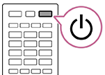 Illustrazione di come premere e tenere premuto il pulsante di accensione del telecomando per 5 secondi