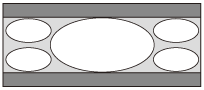 Illustration of the projected image by selecting H Stretch for Aspect, when the 16:9 image is input