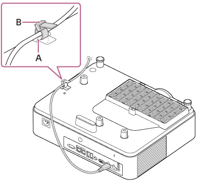 Illustration indicating how to secure the HDMI cable